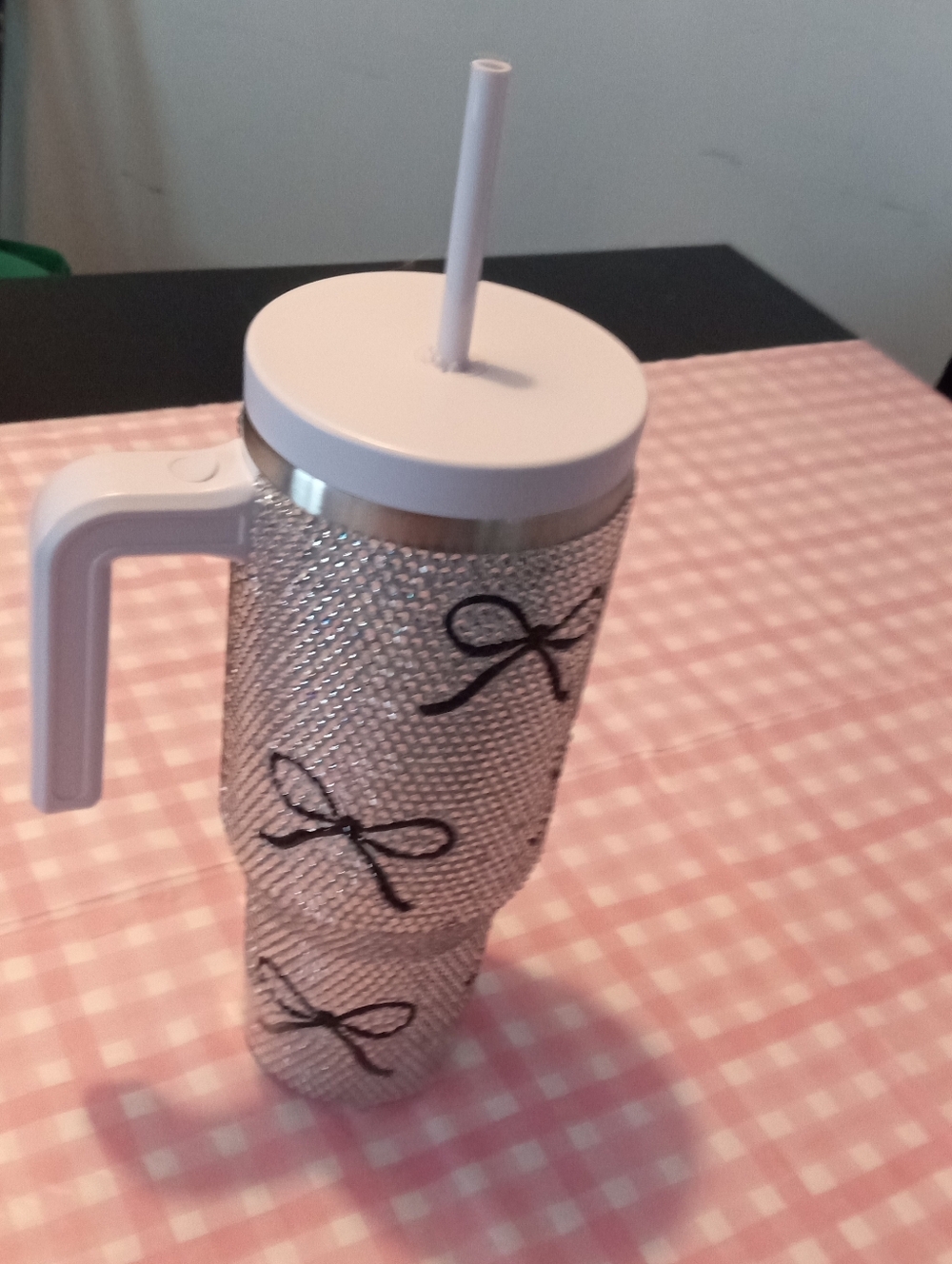 Target Silver Rhinestone Tumbler with White Lid & Handle